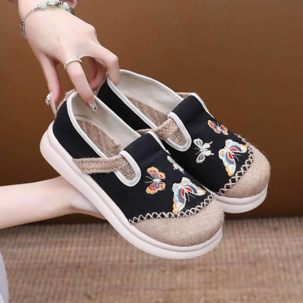 

Модная льняная обувь Женская 2025 Женская обувь Слипоны Модис Лен Новая Удобная Платье Слипоны Дышащая Летняя Милая Ткань Этнический Эмб 35