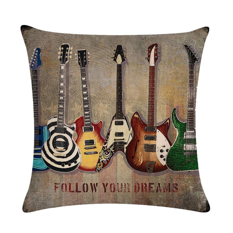 Oil Painting Moive Guitar Cushion Covers Art 45x45cm Cotton Linen Pillow Cover for Sofa Square Decorate Throw Pillow Cover