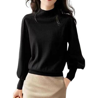 KEWJYUE Pull Tricot Long Uni Parfait pour les Déplacements Pull pour Femme, Pull, Simple, Manche, Élégant, Élégant, Couleur, Polyvalent, Chaud, Amincissant,