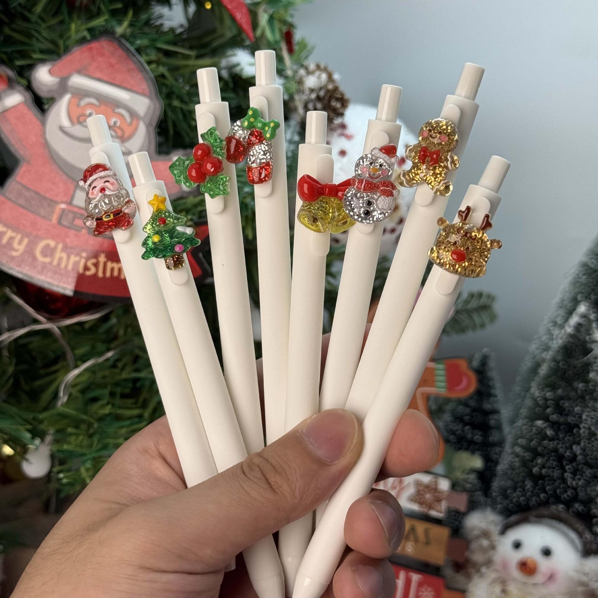 

10Pcs Christmas Shaped Crystal Patch Erasable Press Pen Cartoon Press Neutral Pen Gift Pen Holiday Gift Novelty Stationery Teacher Party Favors Back T Random style