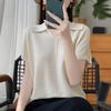 Women Knit T-shirt Summer Knitted Shirt Short Sleeve Tees Turn-down Collar Pullover Knit Tops Female