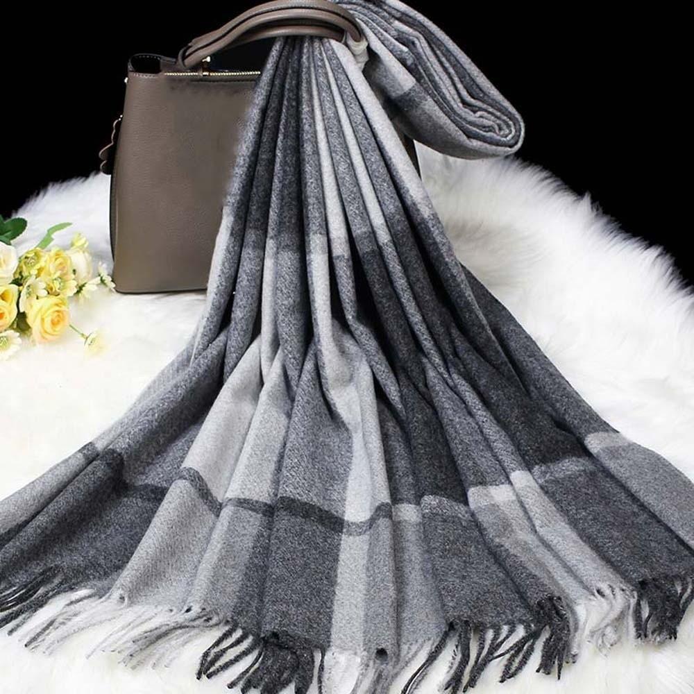 Soft Classic Plaid Scarf Wool Long Neckscarf with Tassel Soft Knitted Wool Scarf  Outdoor