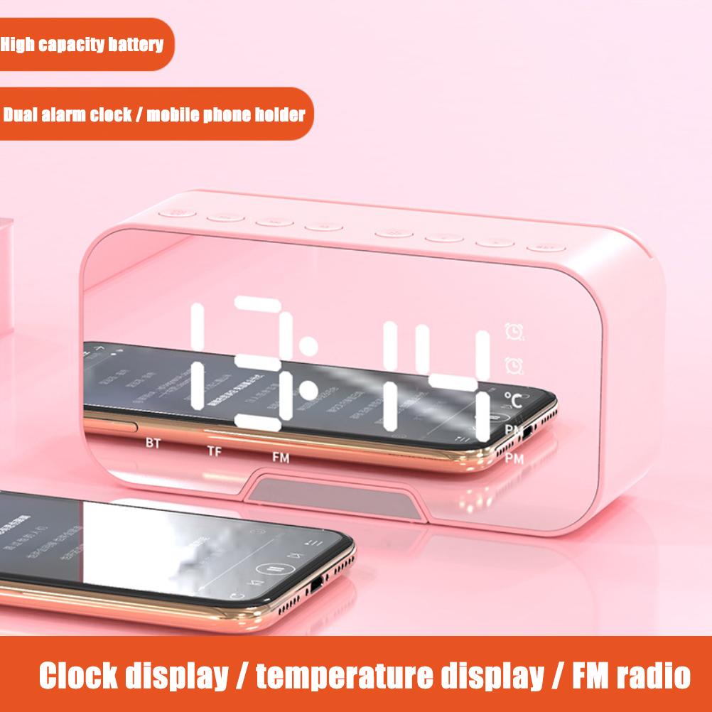 Portable Mini Voice Alarm Clock Mirror Bluetooth Speaker G10 Pink