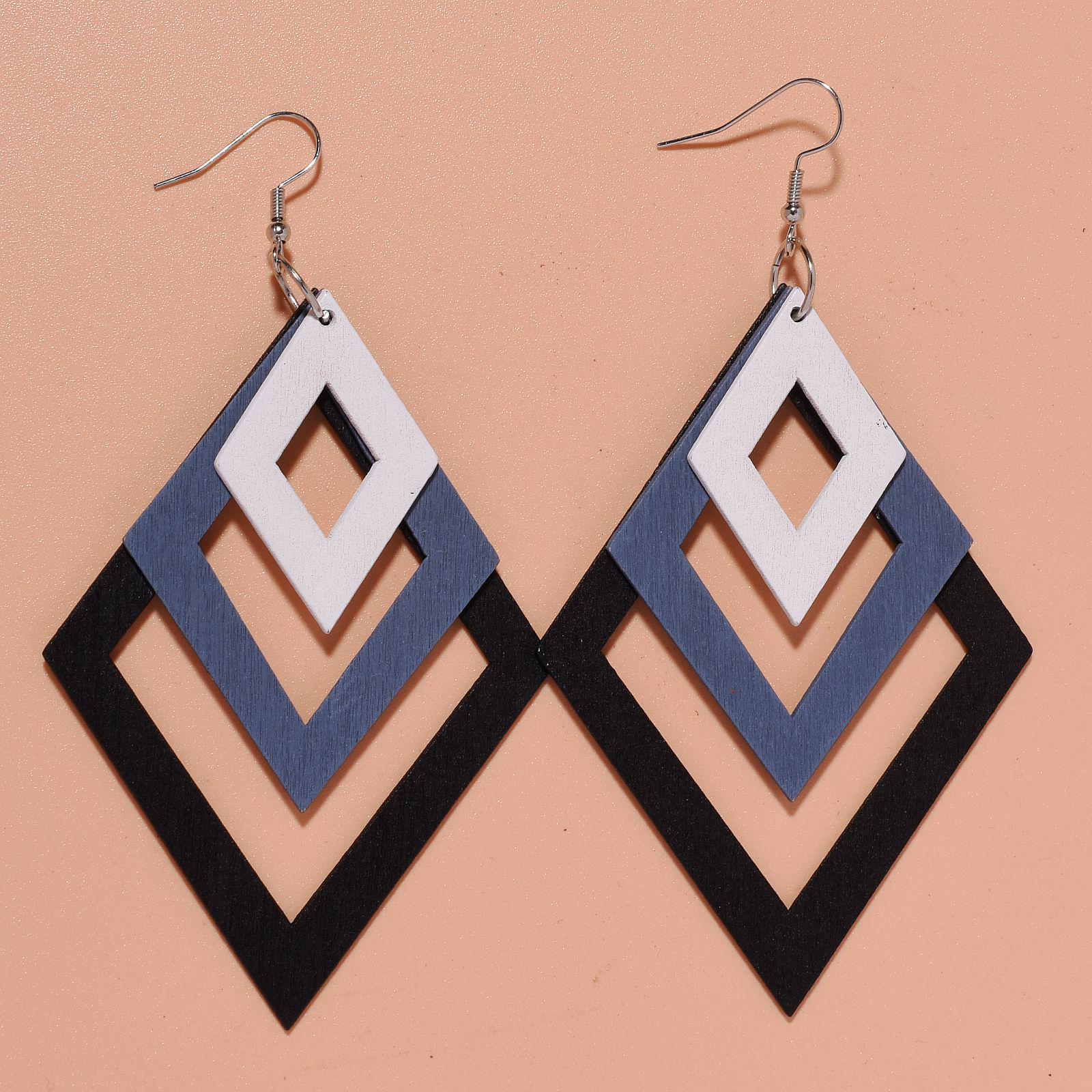 

Exaggerated Geometric Multi-Layer Carved Wooden Earrings for Women