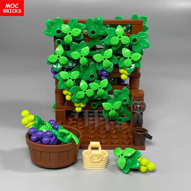 MOC Blocks Grape Trellis City Farm Garden Plants Flowers Accessories Learning Construction Bricks Kid Model Playthings Gifts