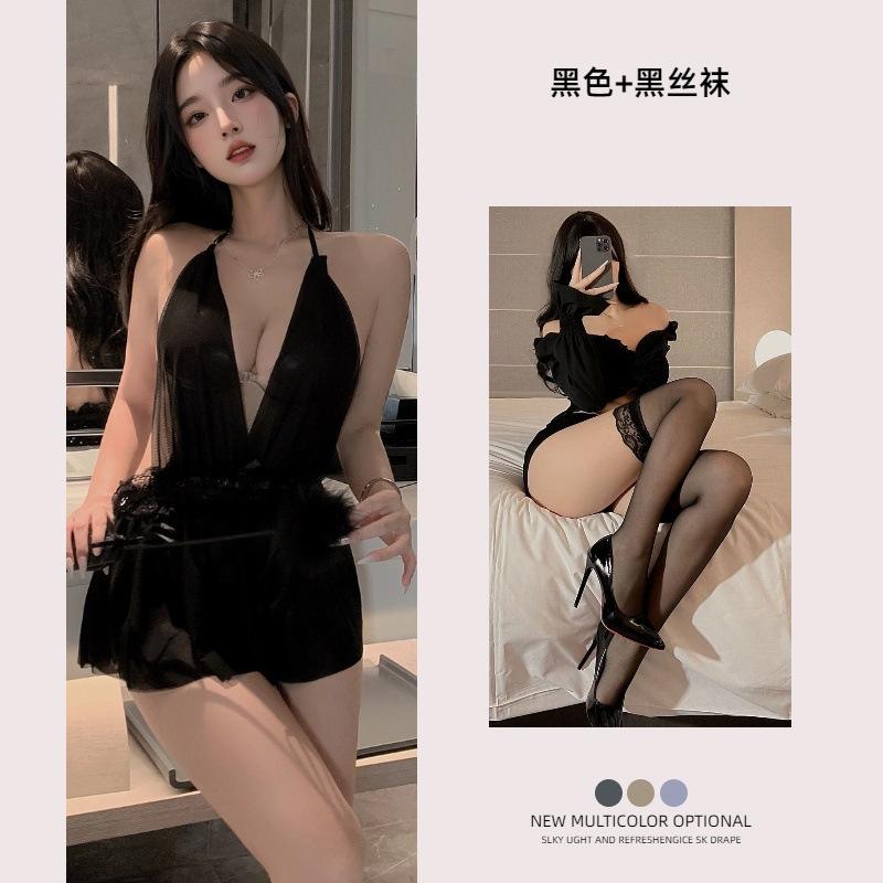 New sexy lingerie deep V backless temptation jumpsuit bed hot neck secretary free uniform