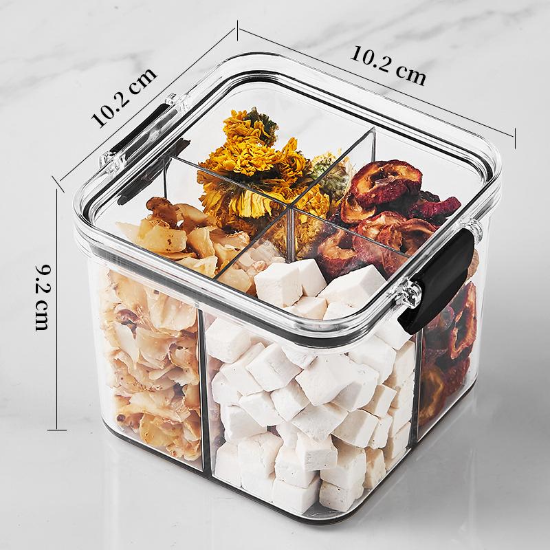 Floral Tea Box: Airtight 460ml Plastic Container with Four Compartments for Fresh, Food-Grade Storage.