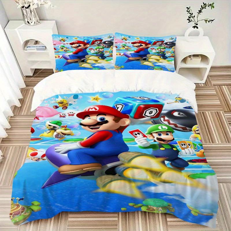 3pcs Super Mario Bros Quilt Cover Set (1 Quilt Cover + 2 Pillowcases Without Pillow Core), High-Definition Printing for Home and Dormitory.F086