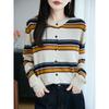 DAFIFY Women's Fashion Casual Fall Winter Stripe Print Long Sleeve O-Neck Sweaters