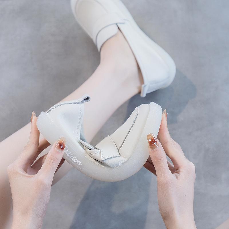 Women's 2025 Summer Soft Leather Loafers - Versatile, Genuine Leather Flats for Nurses, Students, and Pregnant Women.