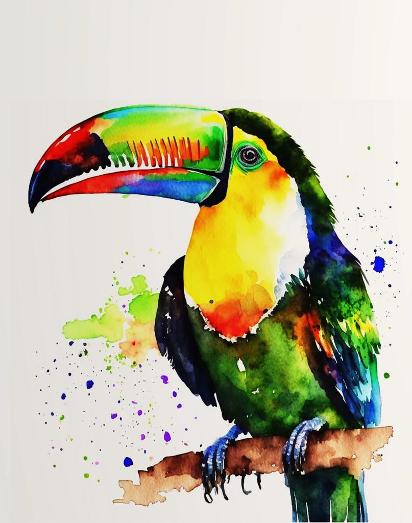 Vögel auf Ästen Aquarellposter Stieglitz Kolibri Krähe Tukan Leinwandgemälde Wandkunst Bild Heimdekor