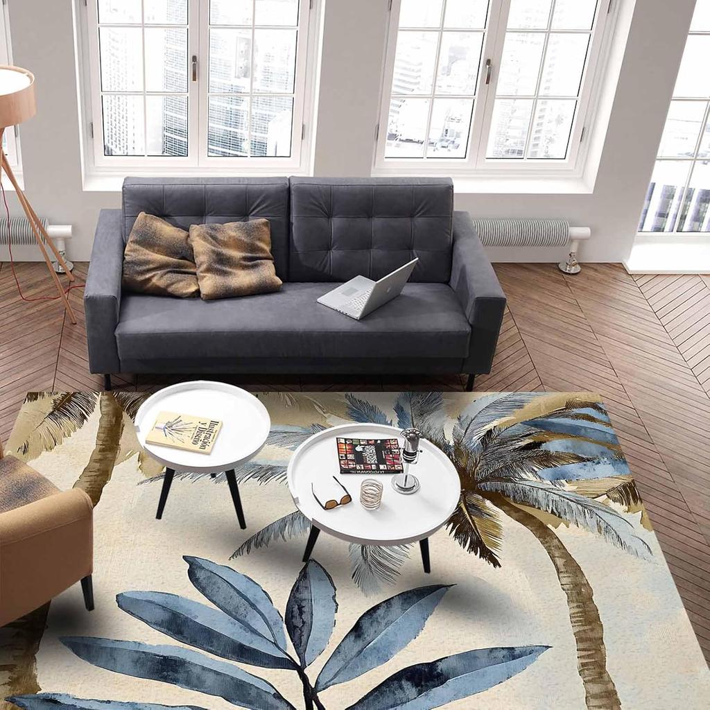 Palm Trees Washable Area Rugs Nature Vintage Watercolor Tree Non Slip Rugs for Living Room Bedroom, Low Pile Floor Mat Large