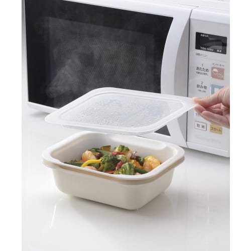 Richell Colander & Vat Rectangle M with Lid, Ivory