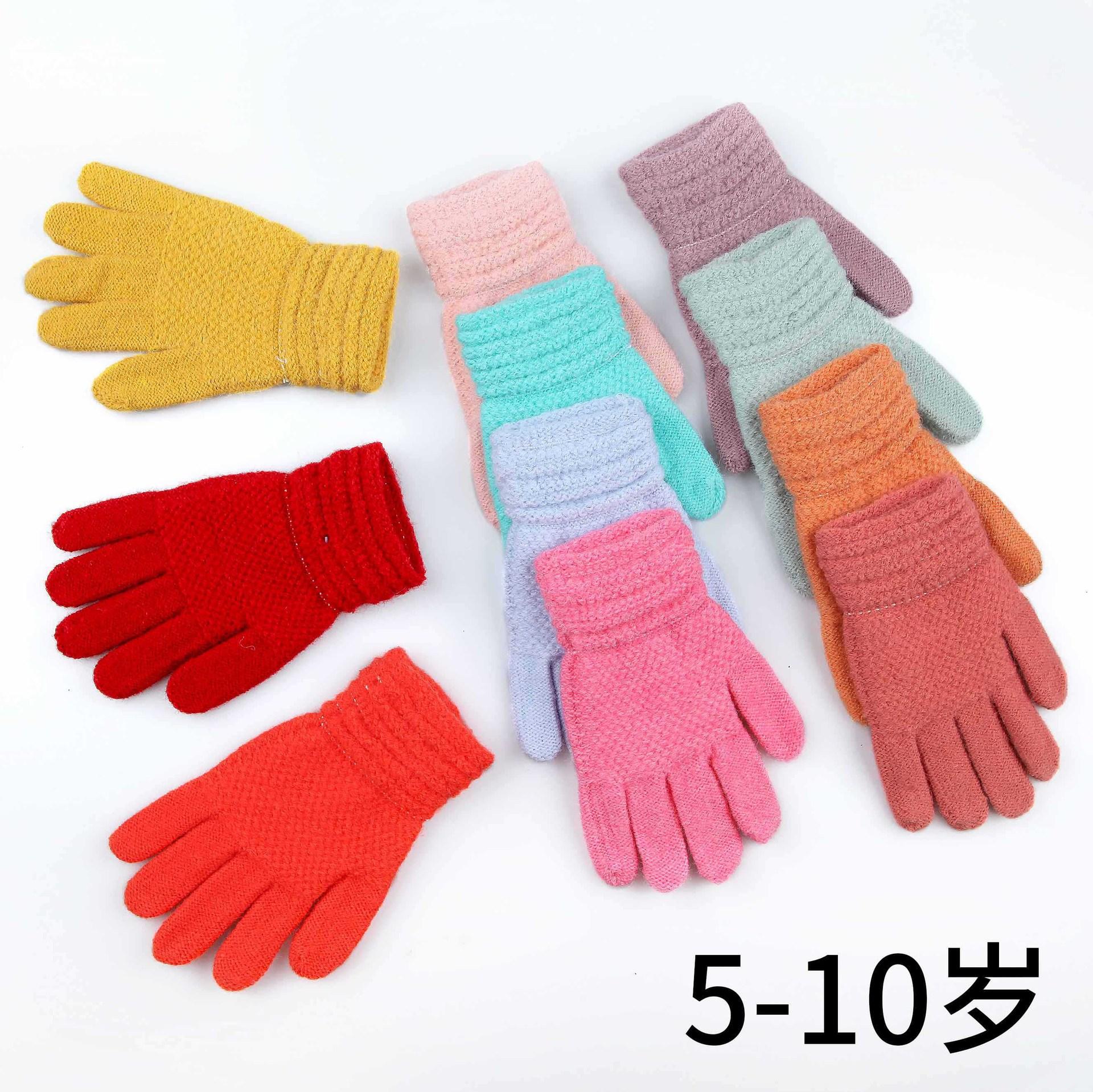 

5-10 years old, children s gloves are warm in winter, solid color, jelly color, cute velvet and cold-proof gloves, medium and older children s One Size