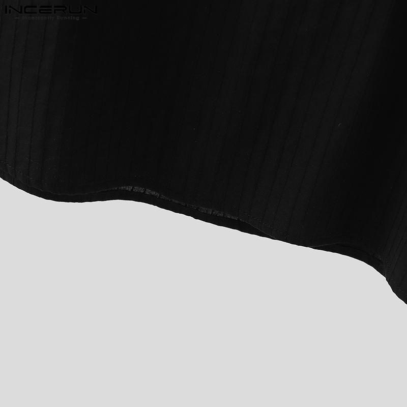 INCERUN Men Collarless Long Sleeve Striped Texture Shirts Casual Tops