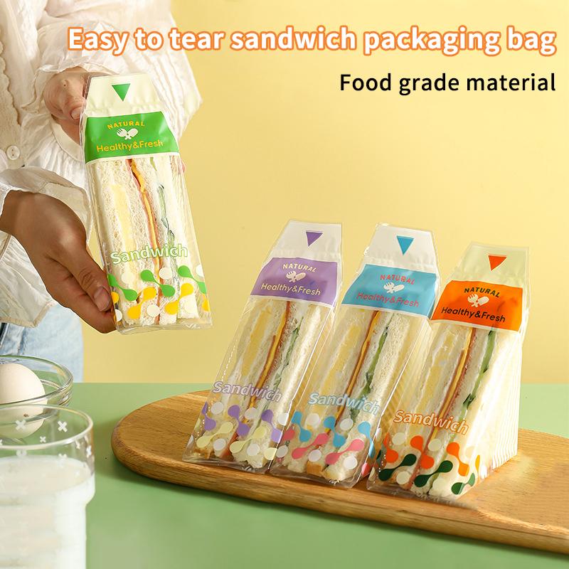 100Pcs Sandwich Packaging Transparent Baked Food Grade Easy To Tear Triangle Cake Disposable Packaging Transparent Bag