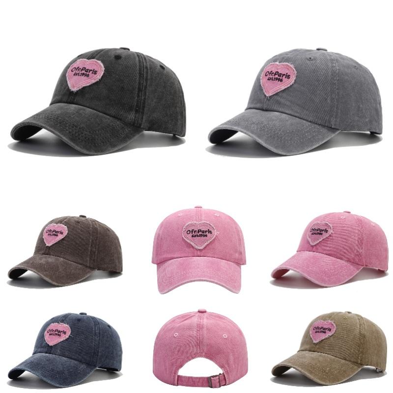 Versatile Cotton Baseball Cap With Embroidered Pink Heart And Round Crown