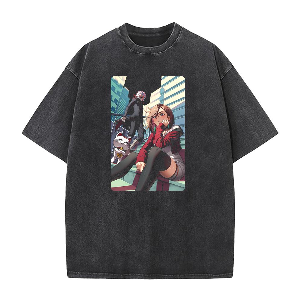 

Momo Ayase Ken Takakura Okarun Print T-shirt Anime Dandadan Clothing Men Women Cotton Tshirts Retro Washed T Shirt Harajuku Tops XXL чорний