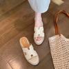 Shoes heightened 6cm retro word with thick-soled wedge heel H drag cool slippers female summer