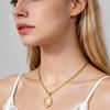 Vintage Oval Gemstone Pendant Necklace for Women, Nature Malachite Opal Stone Stainless Steel Figaro Chain Waterproof Jewelry