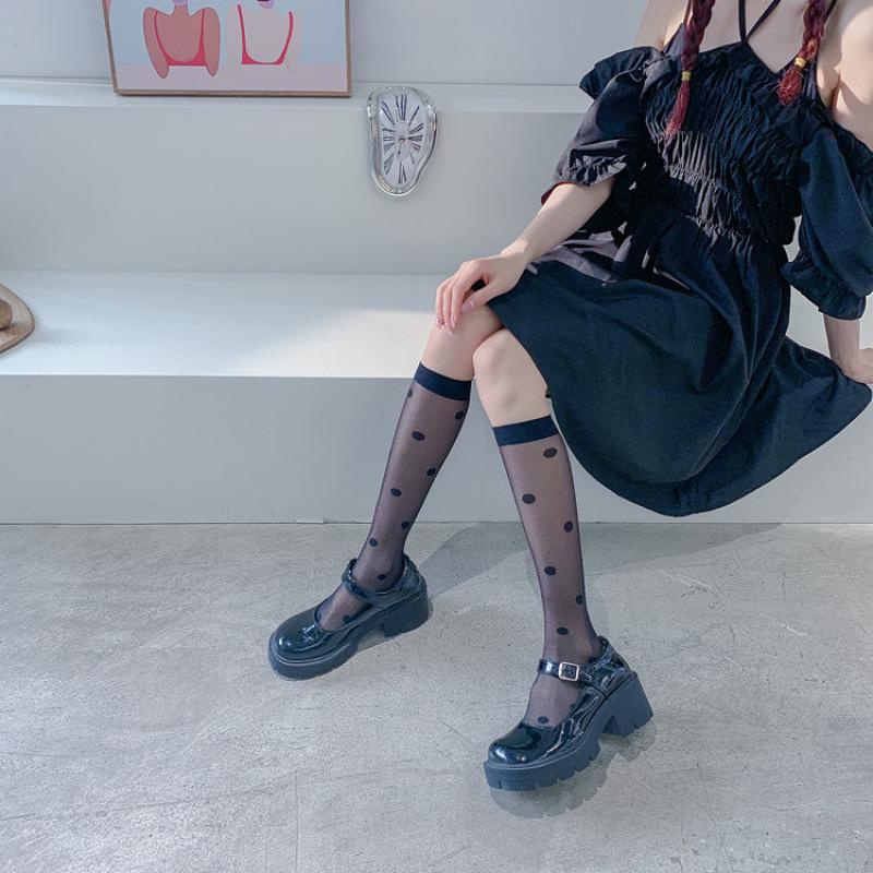 Women's Summer Sheer Polka Dot Calf Socks - Japanese College Style, Transparent JK Mid-Tube Core-Spun Silk.