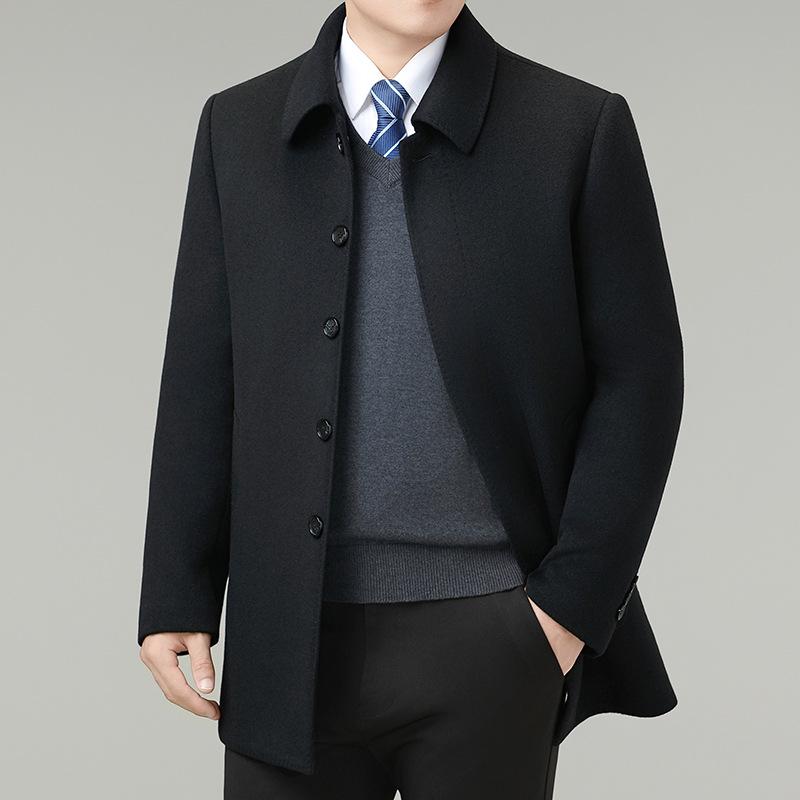 Men's Mid-Length Cashmere Coat with Detachable 90% Duck Down Liner - Warm Wool for Autumn/Winter
