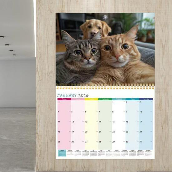 2026 Wall Calendar Funny Cats Wall Hanging Calendar Jan.2026 - Dec.2026 12-Month Planner for Home Office