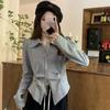 POLO Neck Pleated Slim Top Women's French Solid Casual Irregular Tops Vintage Harajuku Korean Y2k Top Spring and Summer