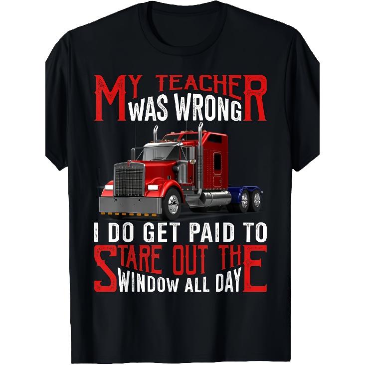 Men S Funny Truck Driver Saying T-Shirt I Do Get Paid to Stare Out The Window - Heavy-Duty 220gsm Tee - Vintage Semi-Truck Graphic Shirt - Black S чёрный