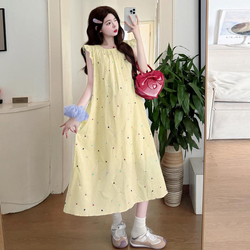 

2026 Summer Korean Style Maternity Ruffle Sleeve Dress - Loose Fit M жовтий