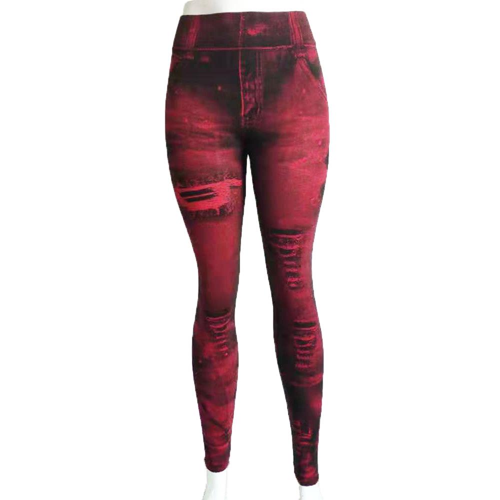 Sexy Imitation Jeans Leggings High Waist Pants Fitness Slim Sport Push Up Leggings for Women