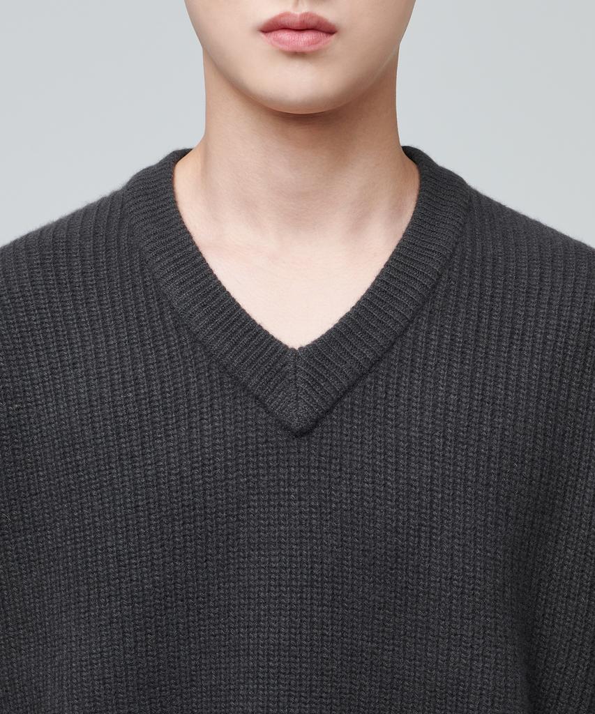 MUSINSA STANDARD Lambswool Ribbed V-Neck Knit [Dark Gray]