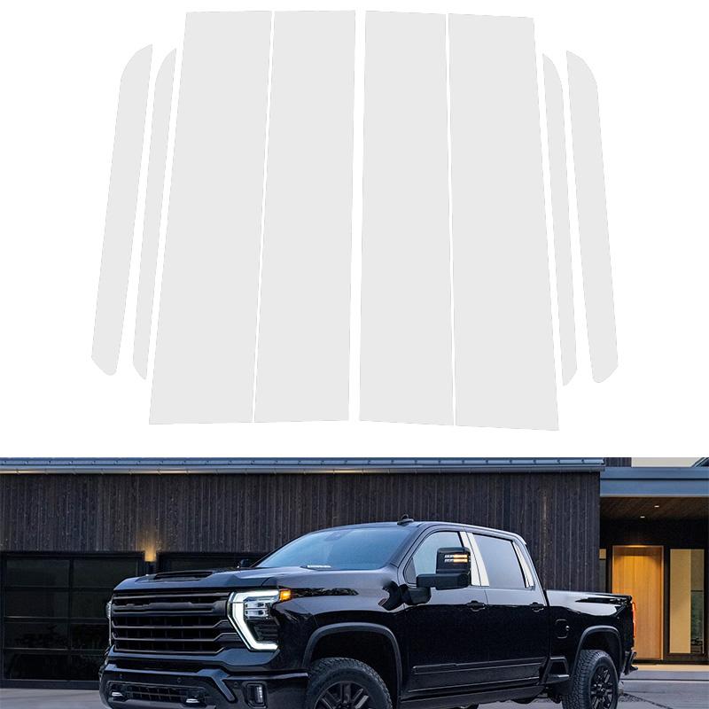 8Pcs Silvery Car Pillar Posts Window Molding Cover Trims BC Column Panel Decoration Stickers For Chevrolet Silverado 2500 HD /3500 HD 2020-2025