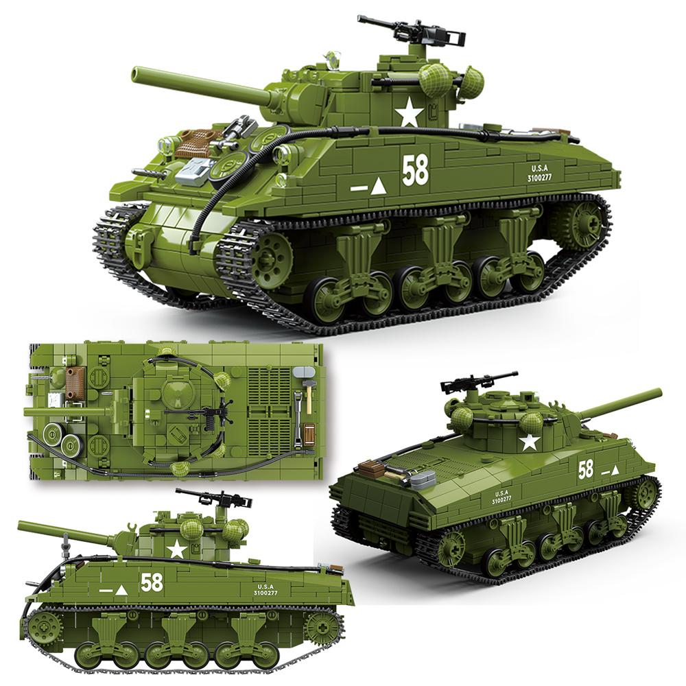 

Солдаты армии Второй мировой войны Модель среднего танка M4A3 Sherman Второй мировой войны MOC DIY строительные блоки Строительные игрушки для детей
