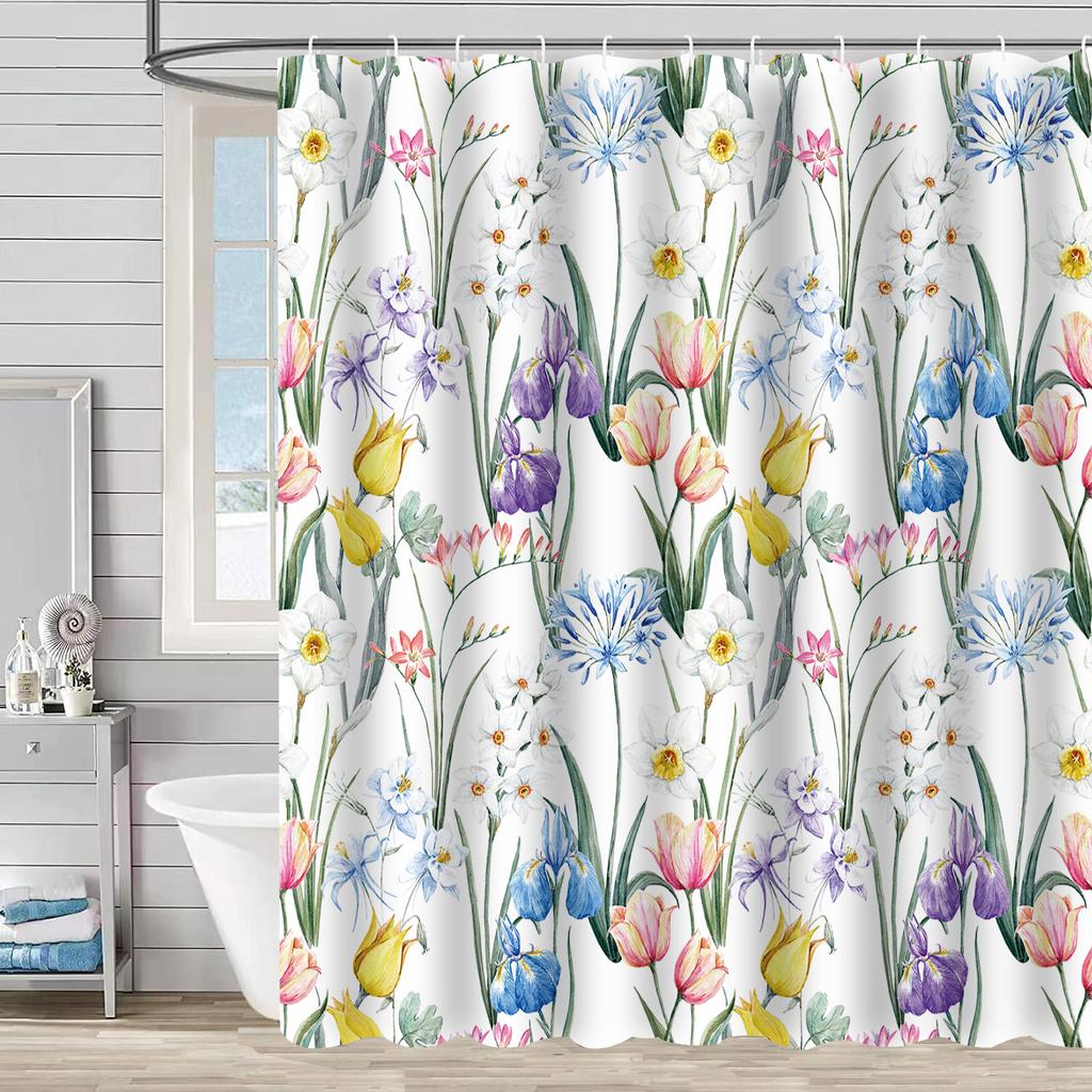 Shower Curtain Waterproof And Mildew-Proof 3D Digital Printing Plant Printing Shower Curtain Child Bathroom Partition Curtain