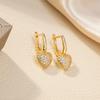 Gold-Plated Inlaid Heart Earrings: Elegant French Retro Studs for Women