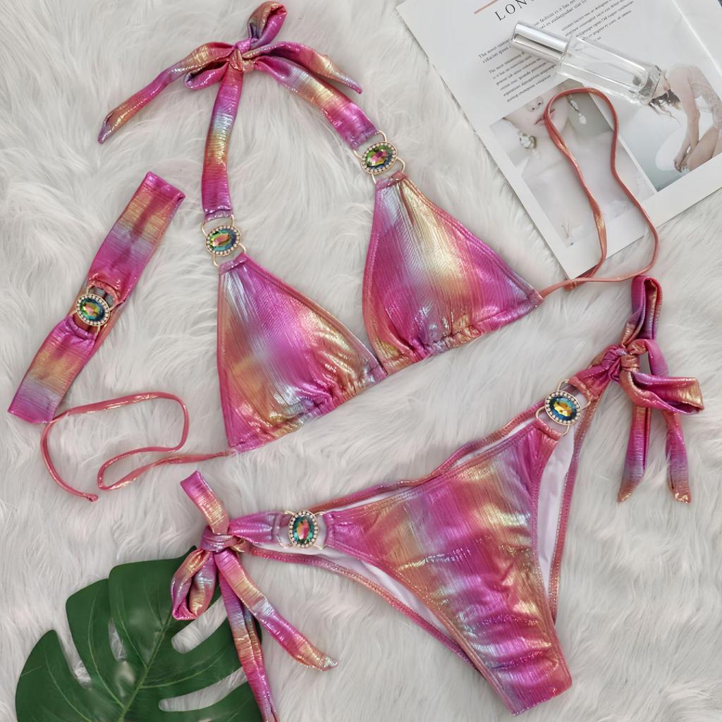 2025 European-American Crystal Diamond Three-Piece Sexy Bikini Swimsuit