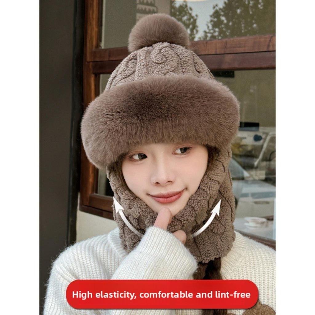 Hat, Neck, One Piece Women's Winter with Thick Velvet Riding Windproof and Cold Proof Electric Car Warm Hoodie