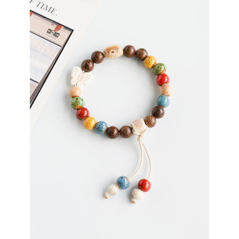 Retro Ethnic Style Jingdezhen Porcelain Beads Woven Carrying Strap Couple Hand Jewelry Student Ceramic Bracelet New Chinese Bracelet Women