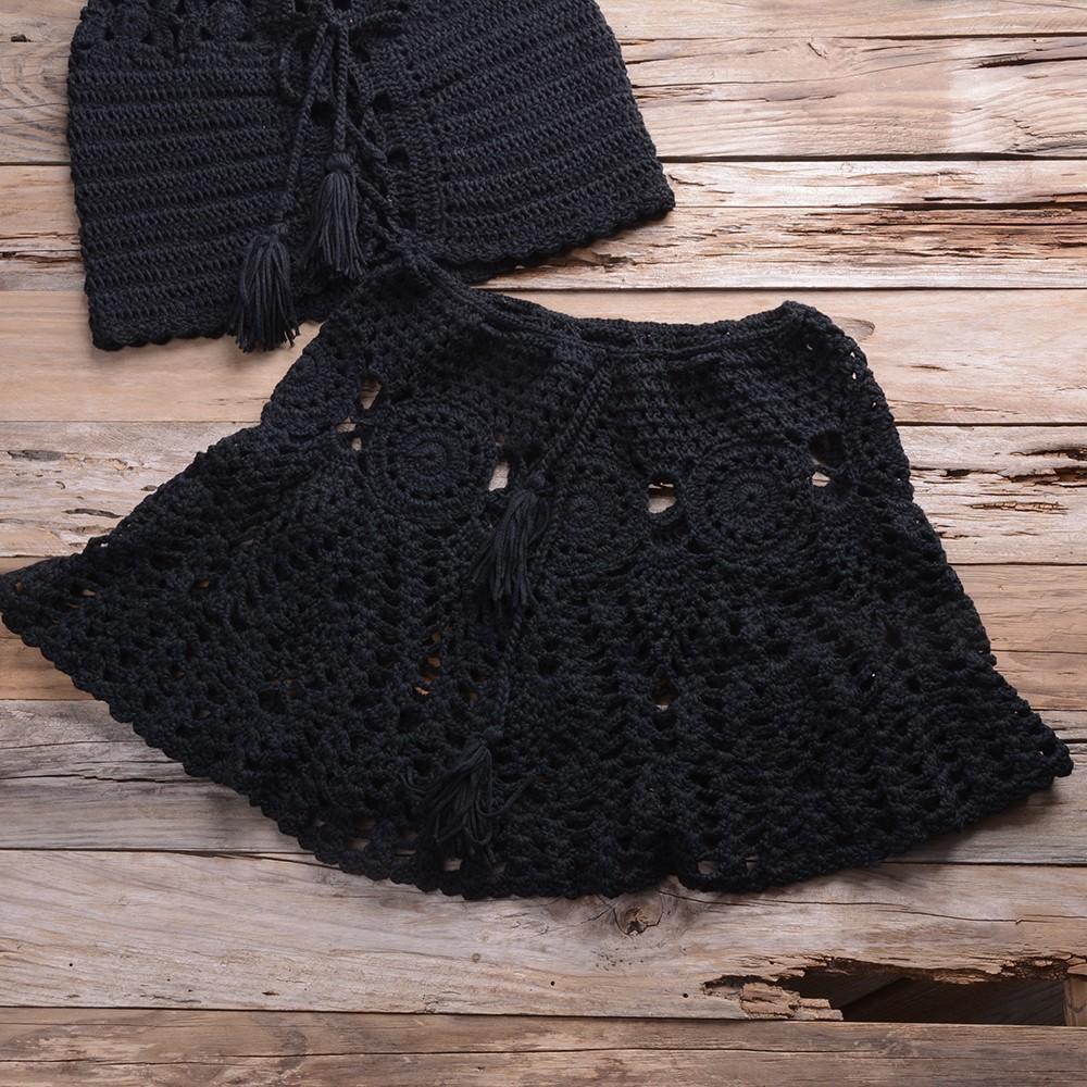 Håndheklet strikket hul ut bikini for kvinner, sexy ensfarget, enkelt separat badedraktsett