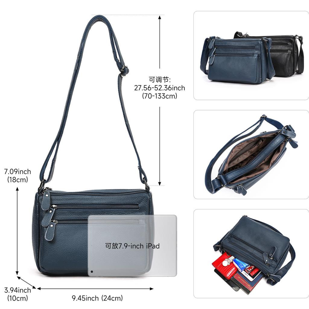 Kožená crossbody taška pro ženy - Univerzální organizér pro maminky s více přihrádkami, Taška přes rameno pro dojíždění