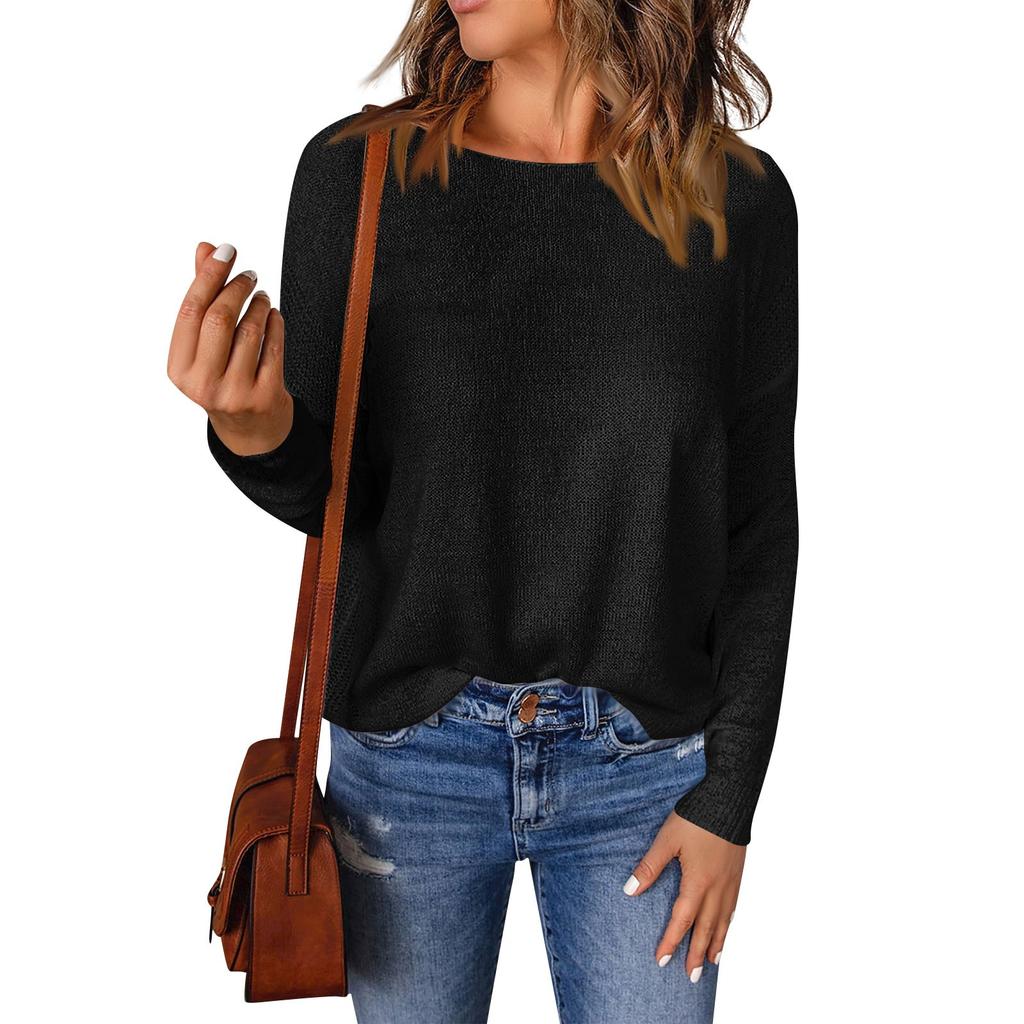 Women's Long Sleeve Sweater Casual Versatile Round Neck Sweater Color Top