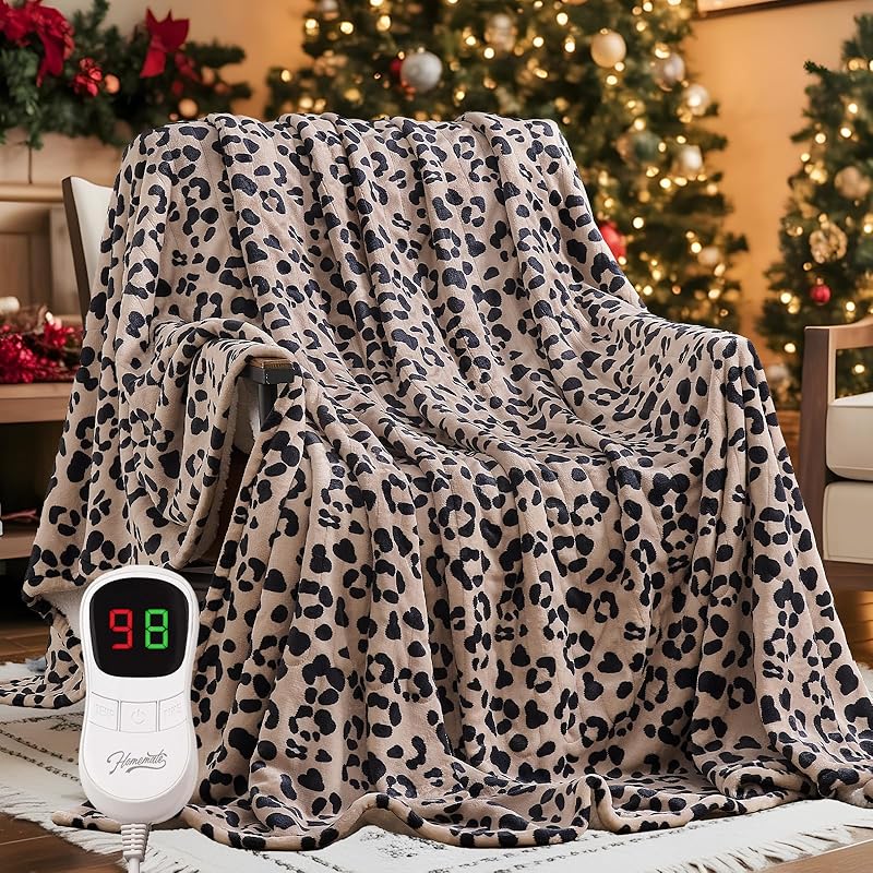 Homemate Heated Blanket Electric Throw - 50“x60“ Heating Blanket with 10 Fast Heat Levels 8 Hours Auto Off Soft Cozy Flannel Over-Heated 50 x60 Inch леопардовый