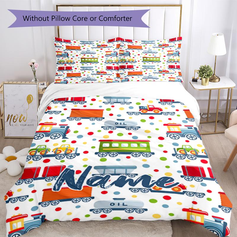3pcs Custom Name Cute cars Bedding Set Duvet Cover Closure Includes 1 Duvet Cover & 2 Pillowcases, Soft and Comfortable for All Seasons.