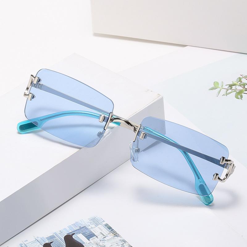 2020 randlose Sonnenbrille, Personalisierte quadratische Brille, Vielseitige Sonnenbrille mit kleinem Rahmen für Damen