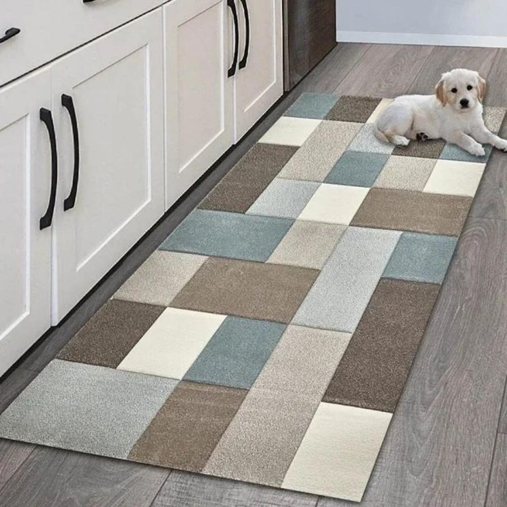 VIKAMA Modern Geometric Rug, Non-Slip Kitchen Mat, Long Laundry Room Mat, Entryway Hallway Mat, Bedside Decorative Rug