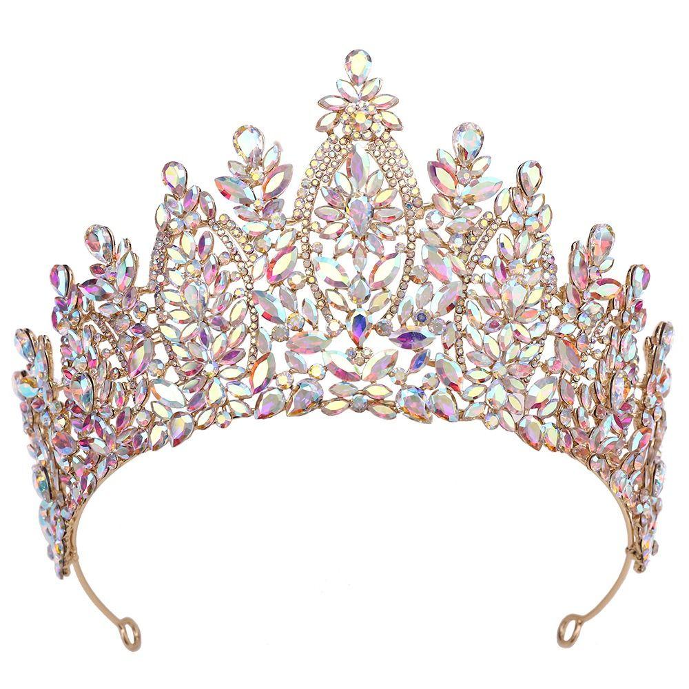 Luxury Bridal Tiara Multi Color Pageant Crown Headwear Baroque Crystal Wedding Crown  Women Party
