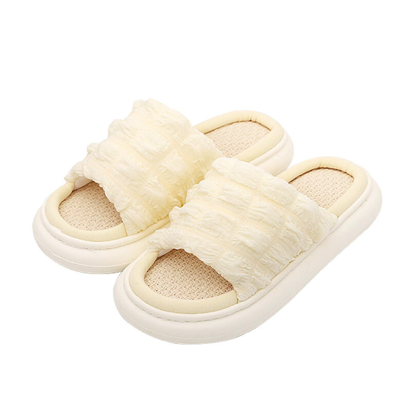 Office Living Room Light and Cool Flower Linen Slippers LS800 Blue