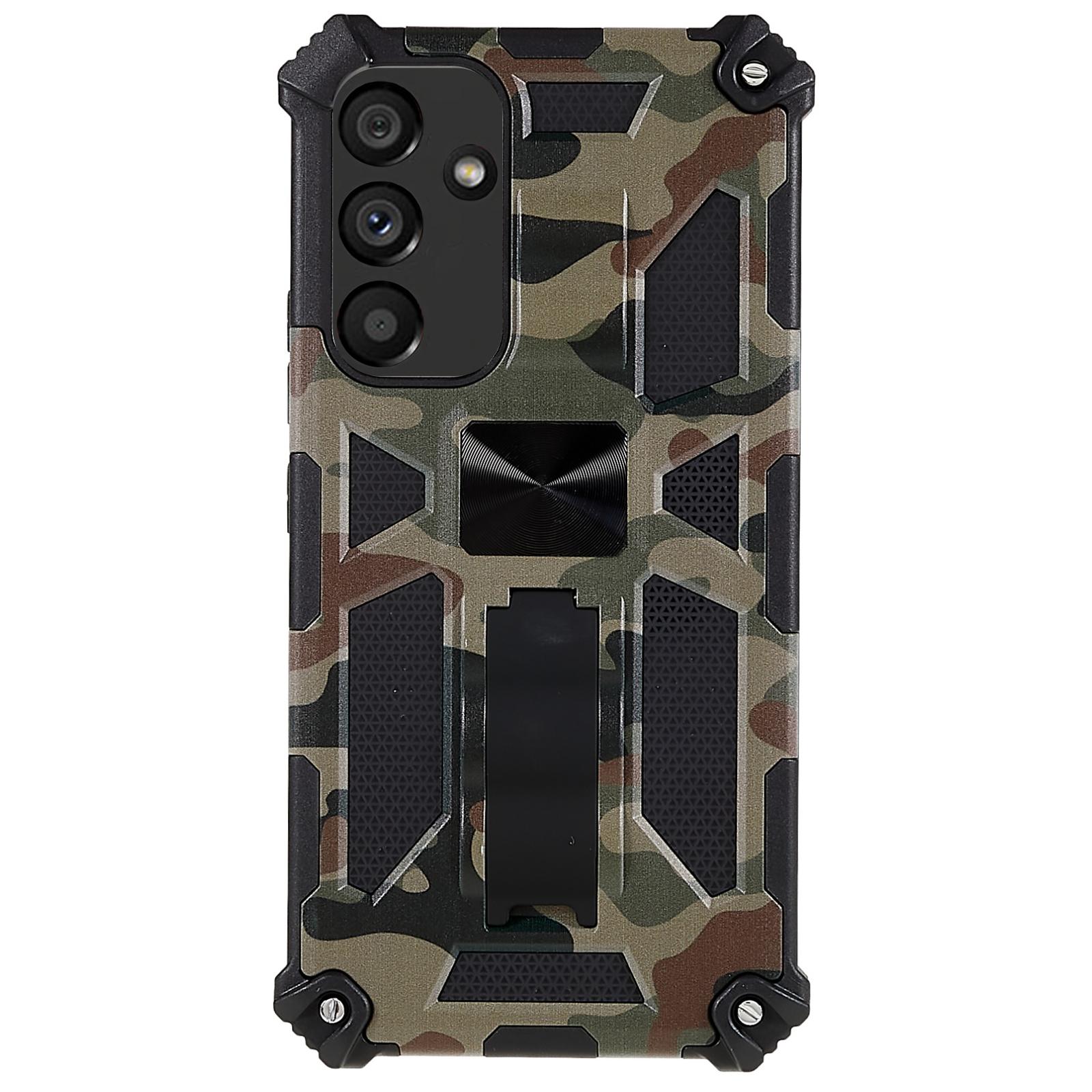 

For Samsung Galaxy A54 5G Soft TPU Hard PC Hybrid Double Protection Phone Case Camouflage Pattern Design Kickstand Cover Army Green