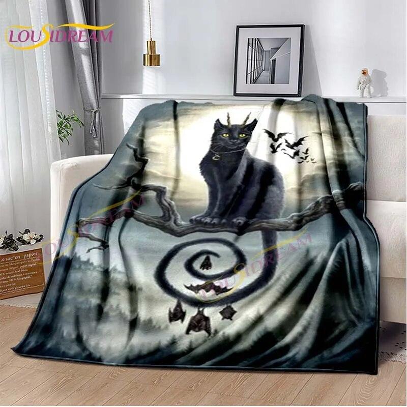 Tarot Black Cat Flannel Throw Blanket Super Soft Cozy Lightweight Kids Adults Halloween Gift for Home Sofa Bed Decoration Gift